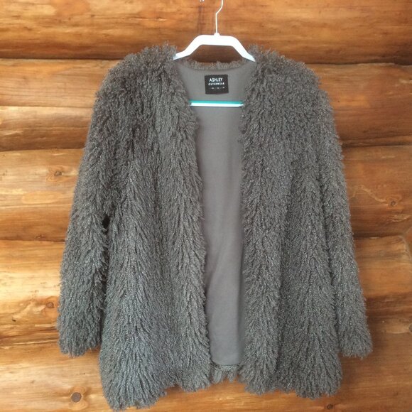 Ashley by 26 International Outerwear Gray Mobwife Shaggy Shimmery Cardigan 2X - Picture 1 of 4